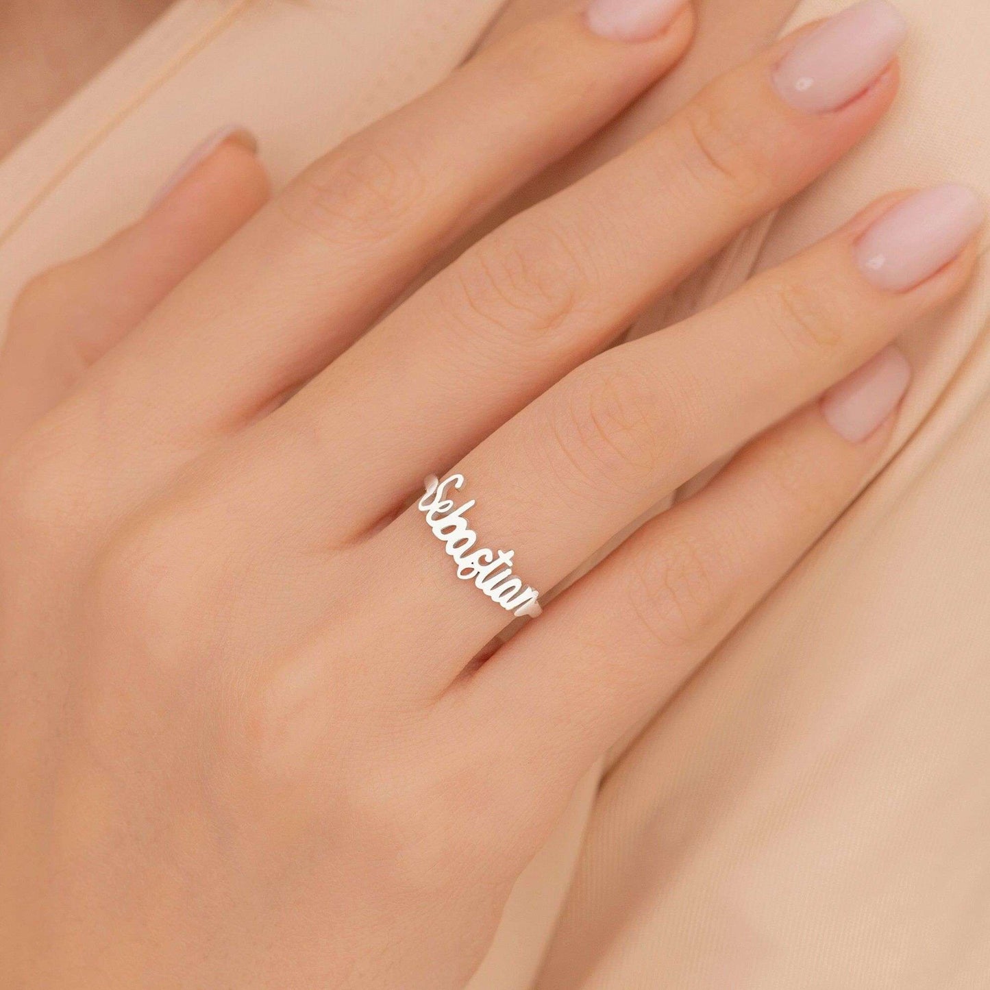 Rose gold handwriting name ring, personalized jewelry gift