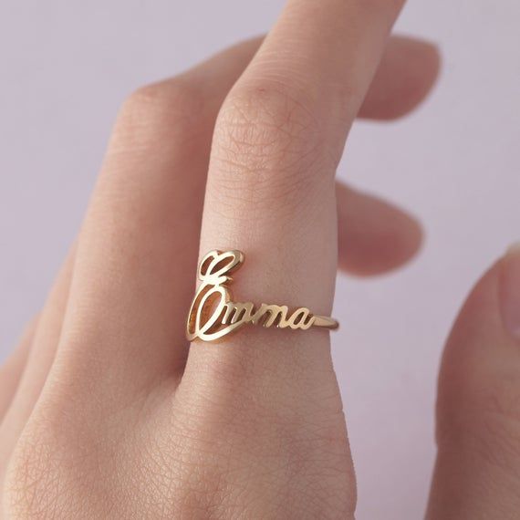 Personalized handwriting name ring, sterling silver finish