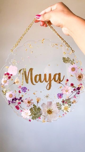 Handcrafted epoxy resin name frame with glitter and customizable text – KraftedKey