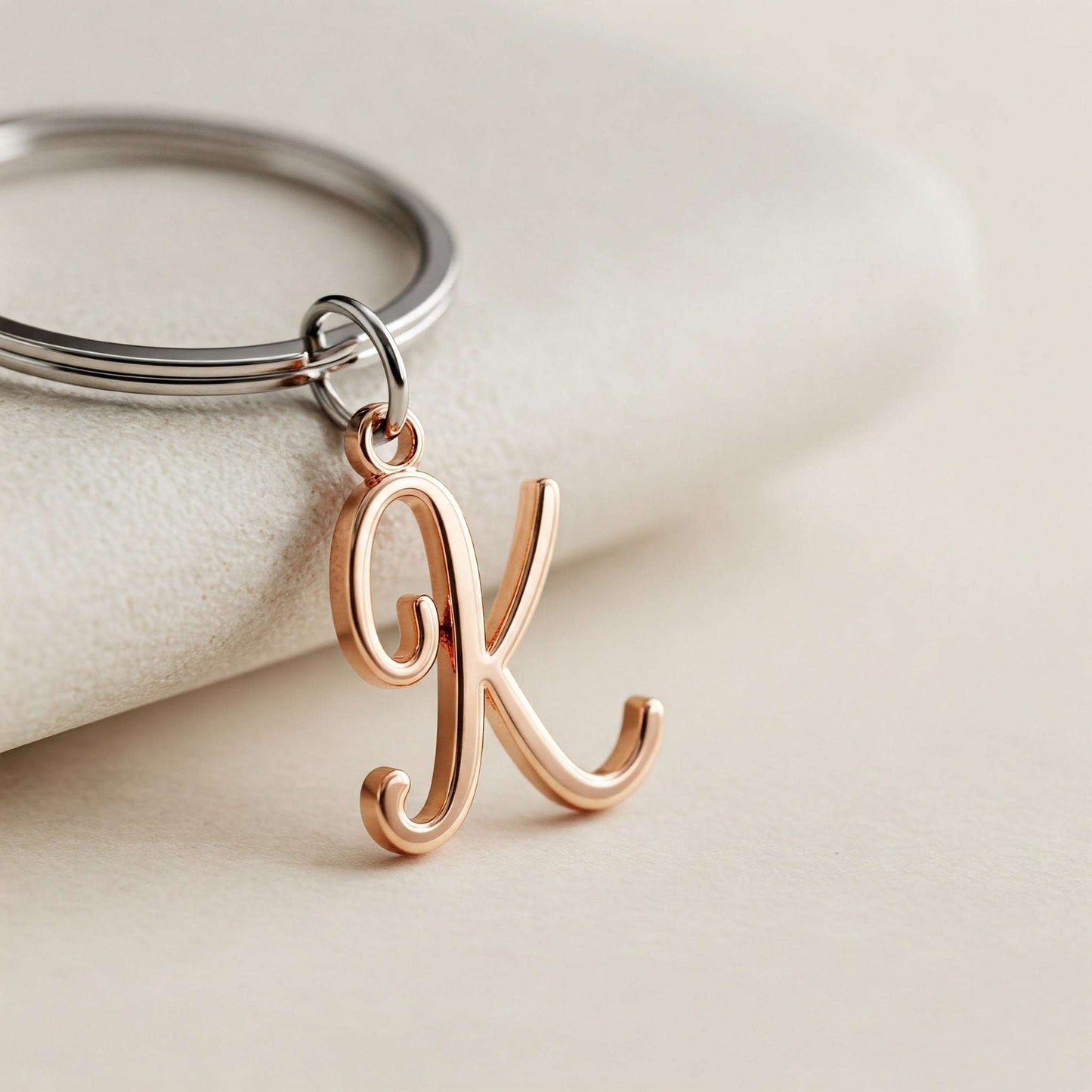 Keyring with engraved alphabet letter, stylish KraftedKey design