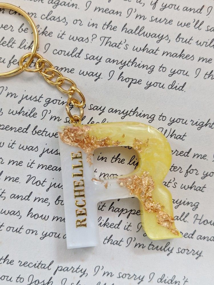 Resin letter keychain with custom name charm – birthday gift India