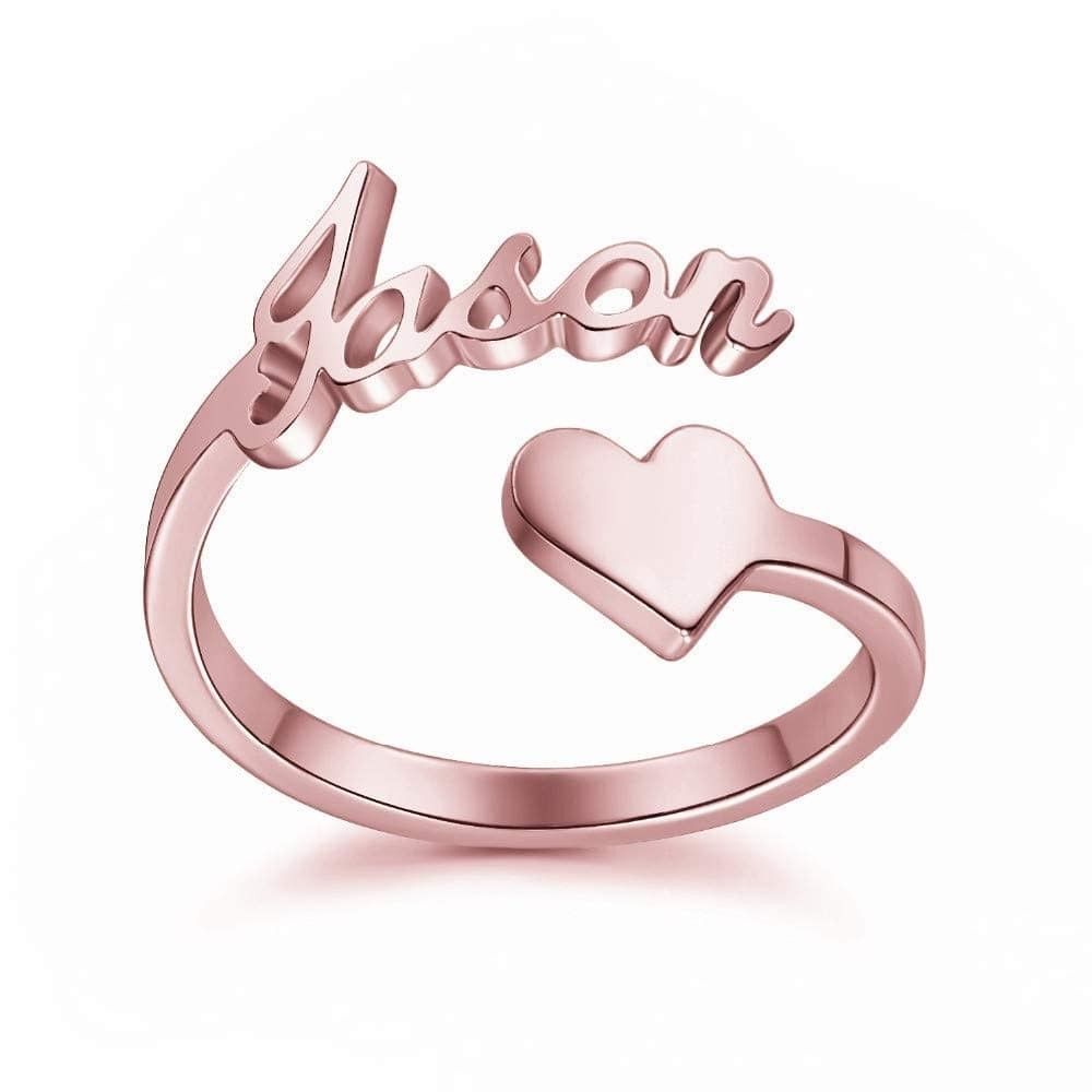Rose gold adjustable heart ring, elegant style, engraved