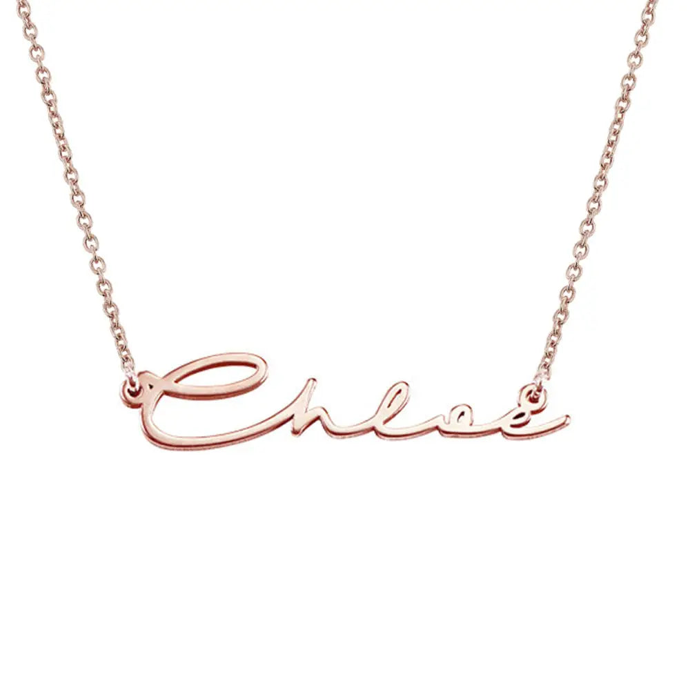 Gold tone signature pendant with engraved name, gift idea