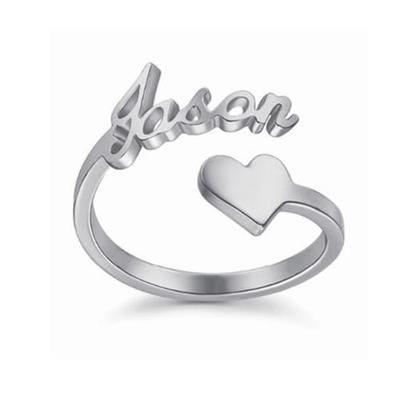 Personalized adjustable heart ring, silver finish, KraftedKey