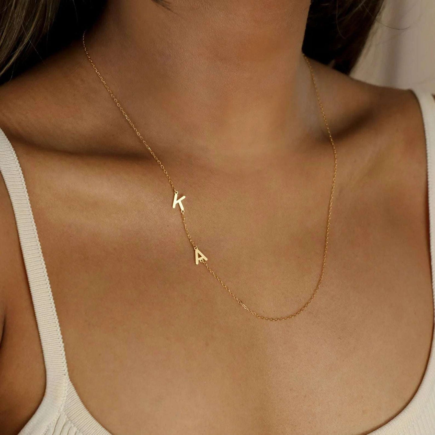 Elegant sideways double letter necklace with personalized initials – KraftedKey