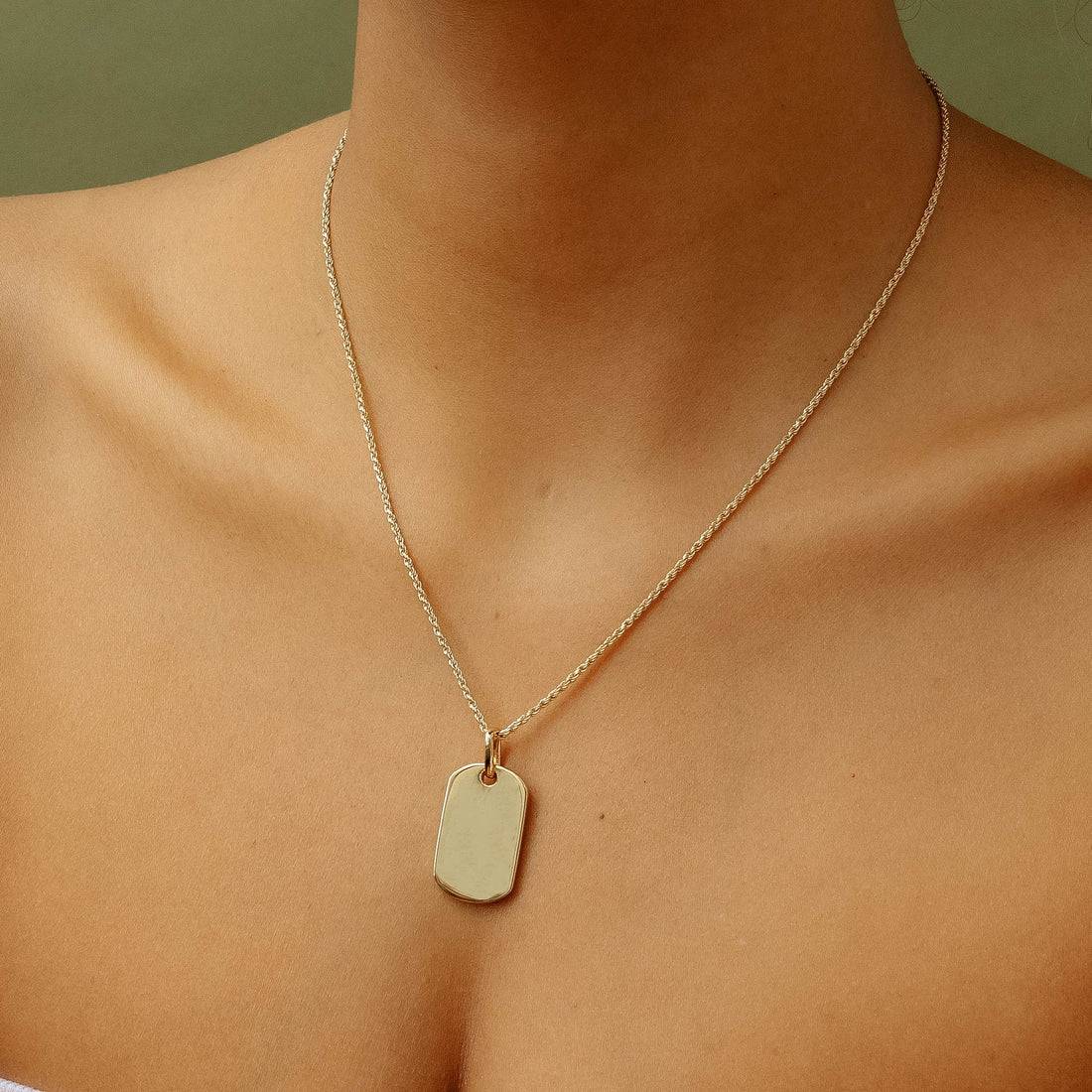 photo engraved rectangular tag pendant with polished metal finish