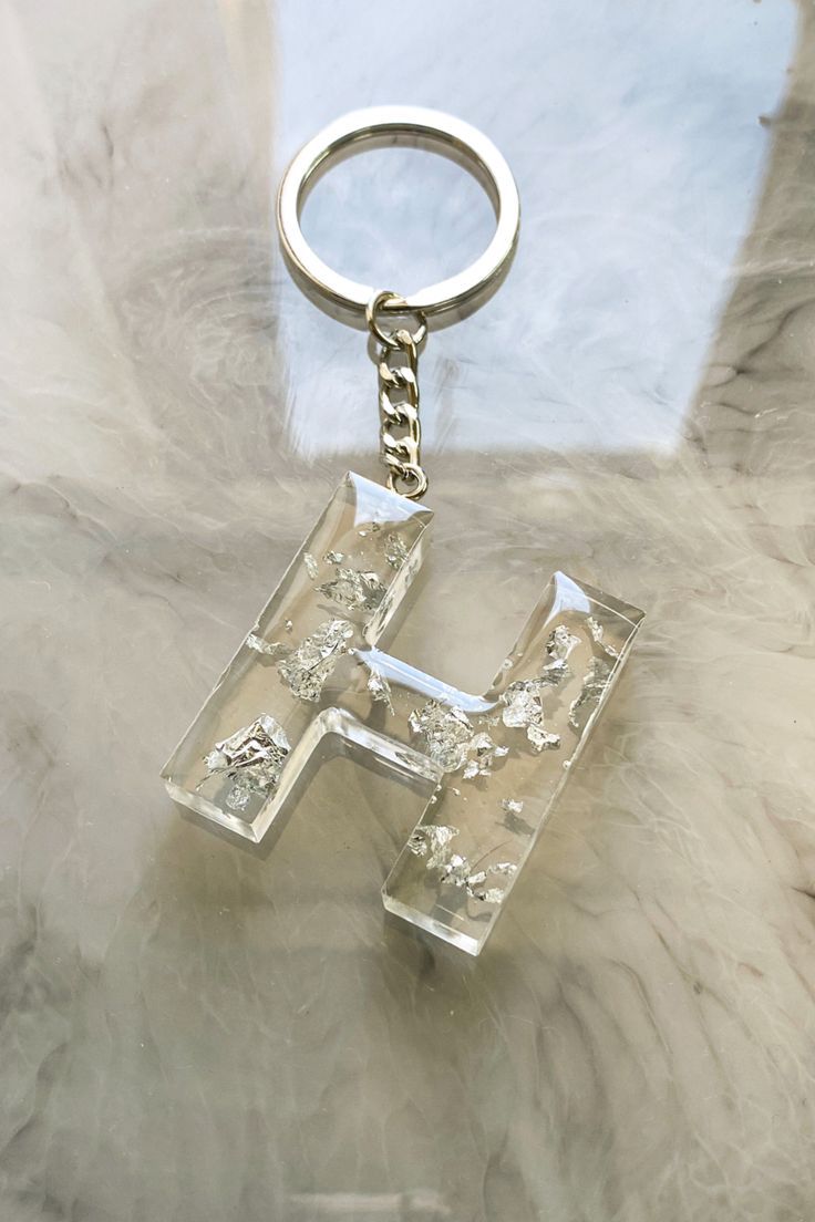 Elegant transparent resin letter F keyring – birthday gift idea