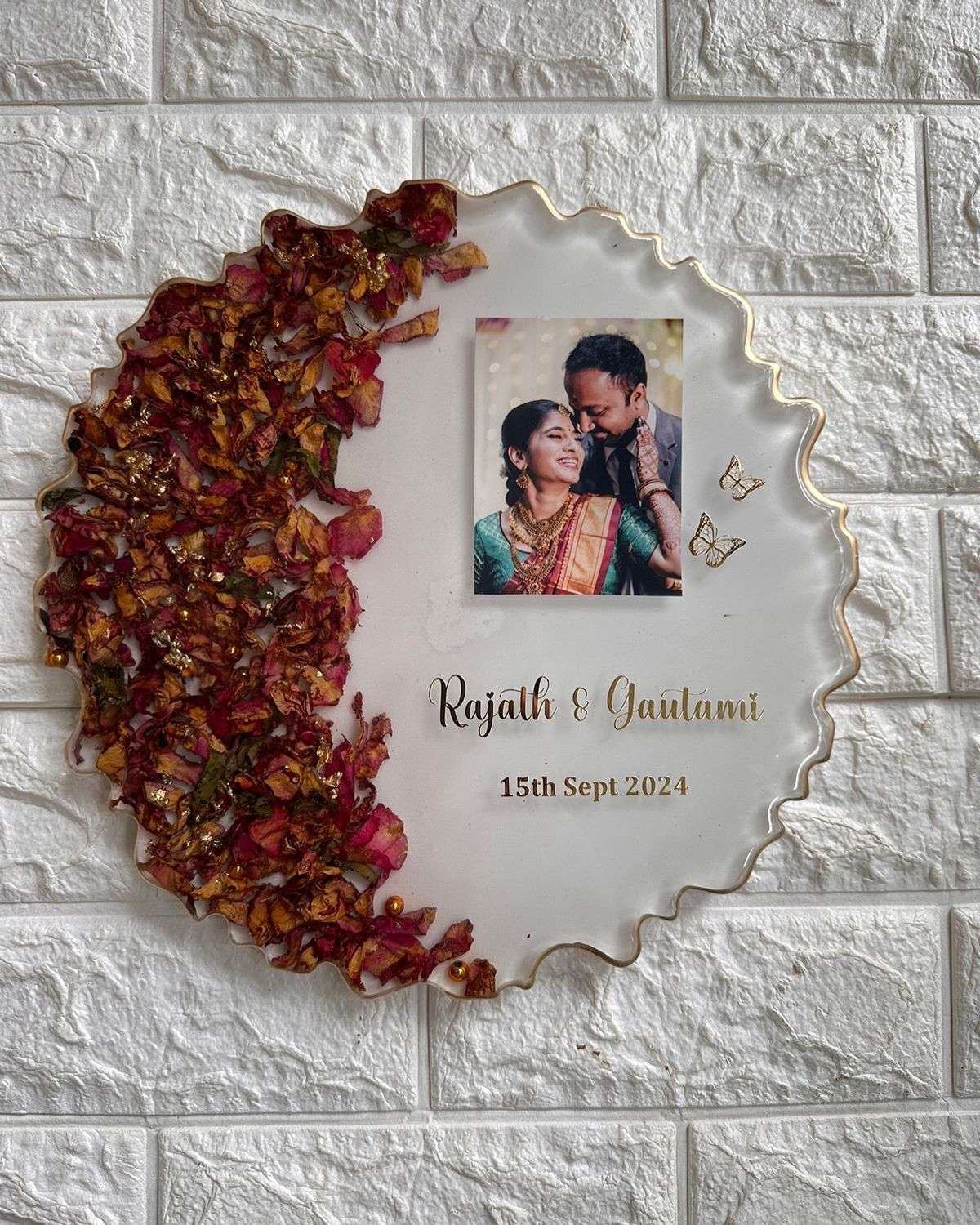 Resin photo frame featuring dried rose petals and personalized photo – KraftedKey