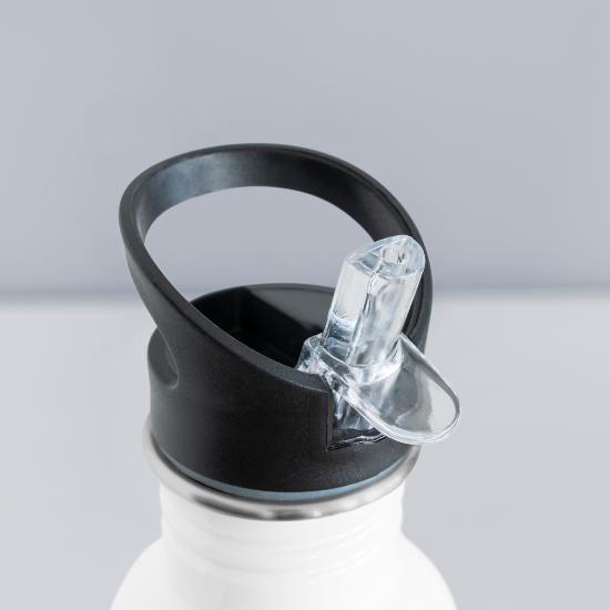 Customized beverage bottle with name, black plastic lid – eco-friendly gift