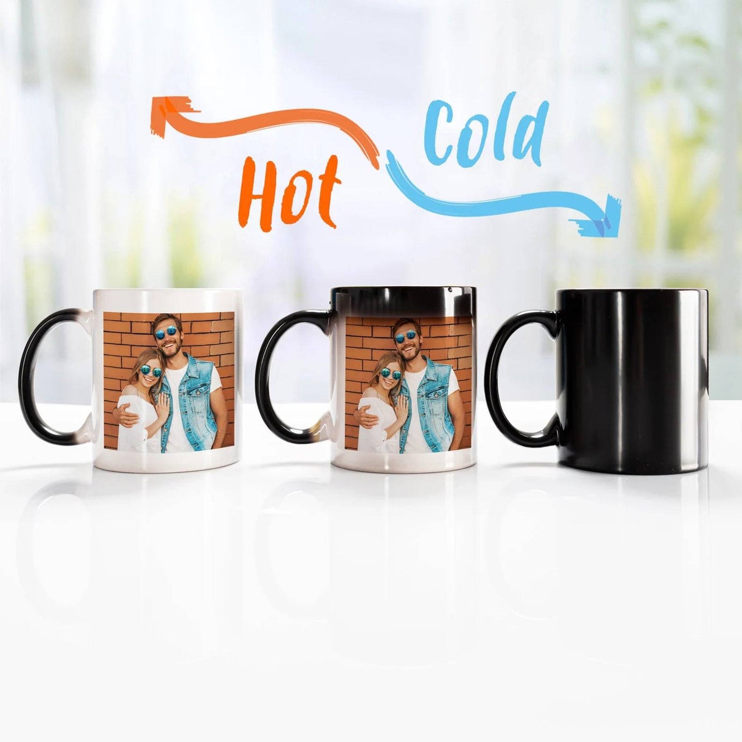 black magic mug showing secret photo when filled with hot beverage