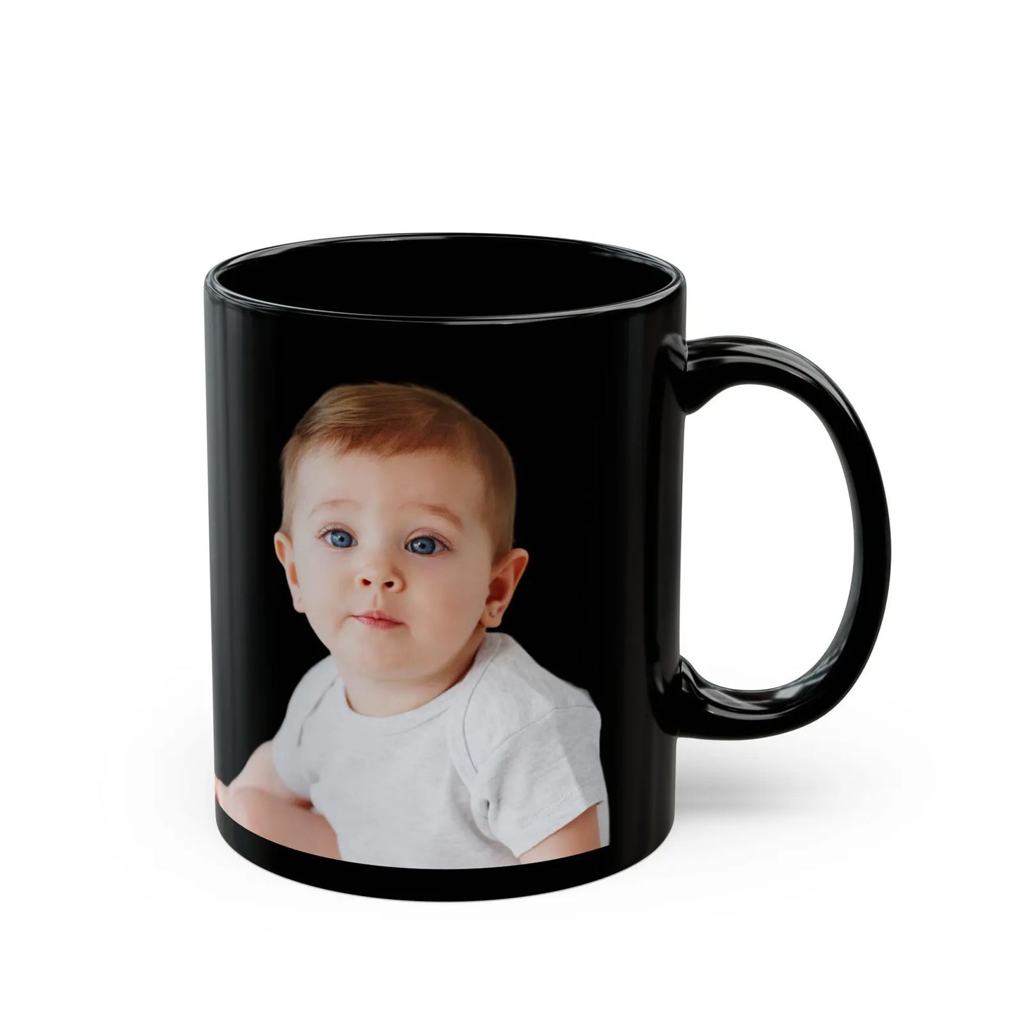 black personalized mug packaging with photo and name print