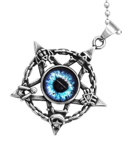 Durable stainless steel men’s necklace with blue evil eye charm