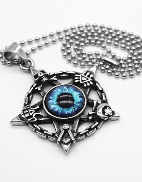 KraftedKey men’s stainless steel pentacle skull necklace with charm