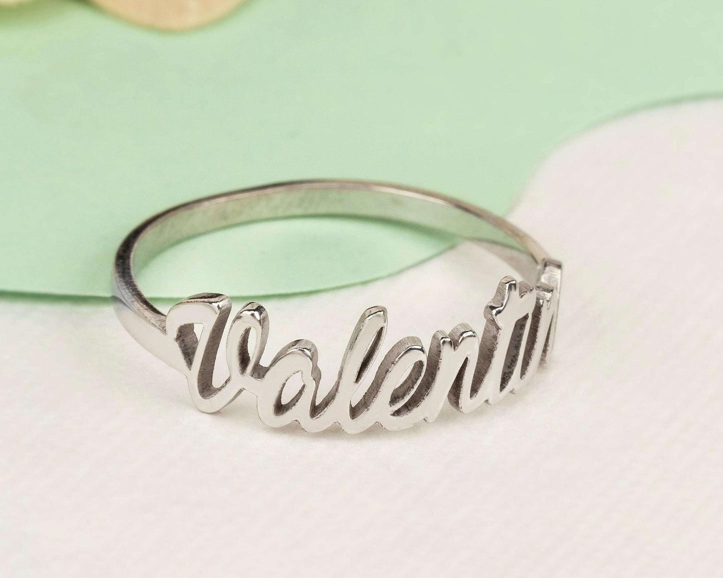 Gift box with personalized name ring, custom jewelry