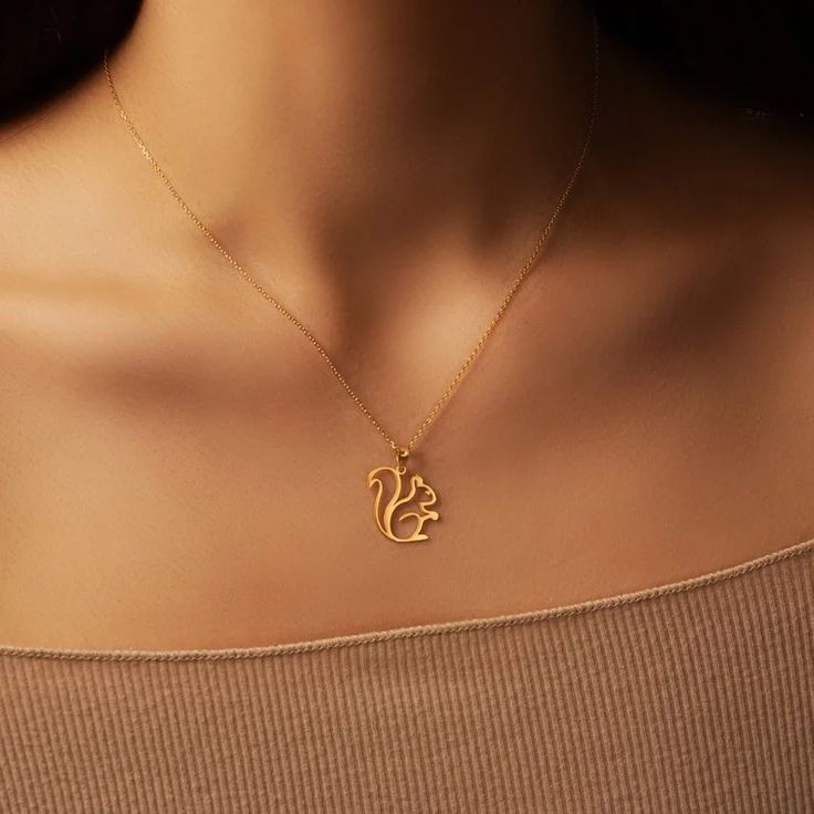 Dainty squirrel outline pendant on delicate chain by KraftedKey