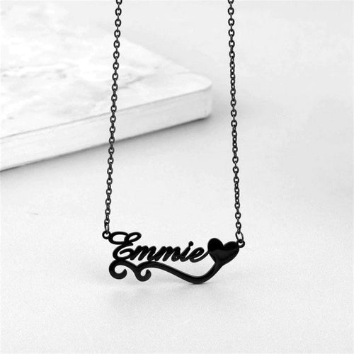 Custom Black Pendant with Heart – Personalized Necklace Gift - KraftedKey