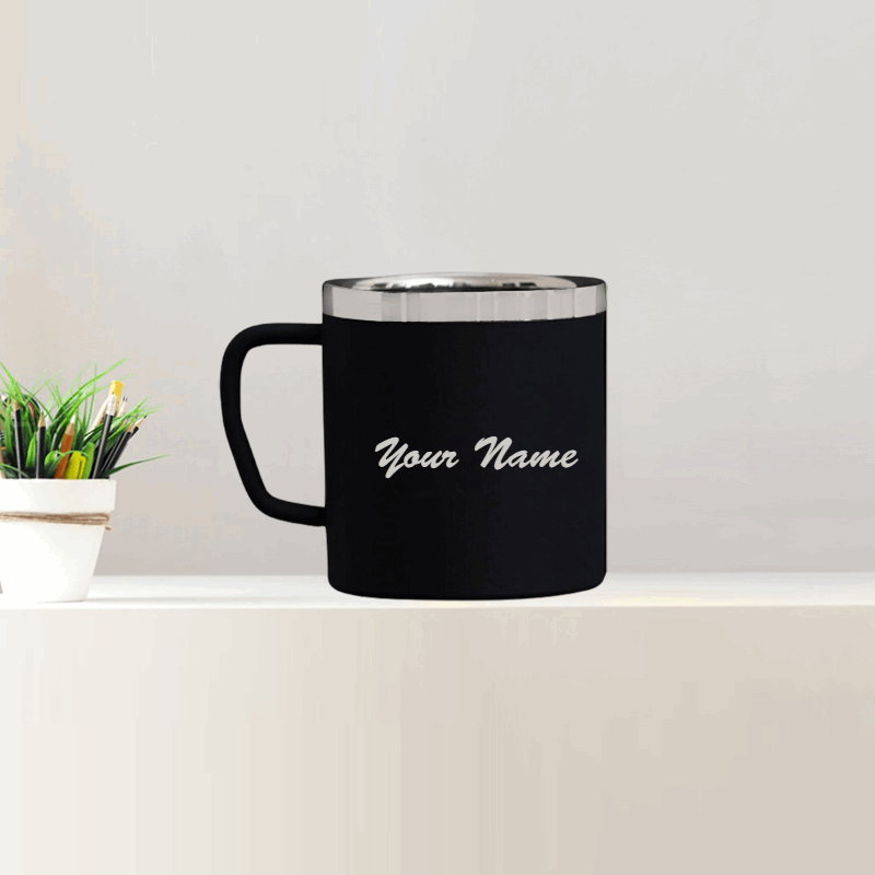 Engraved Black Steel Mug – Personalized Matte Stainless Steel, Laser Engraving