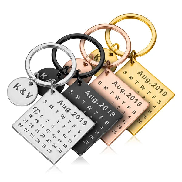 Personalized Calendar Keychain – Custom Date Engraved Metal Gift
