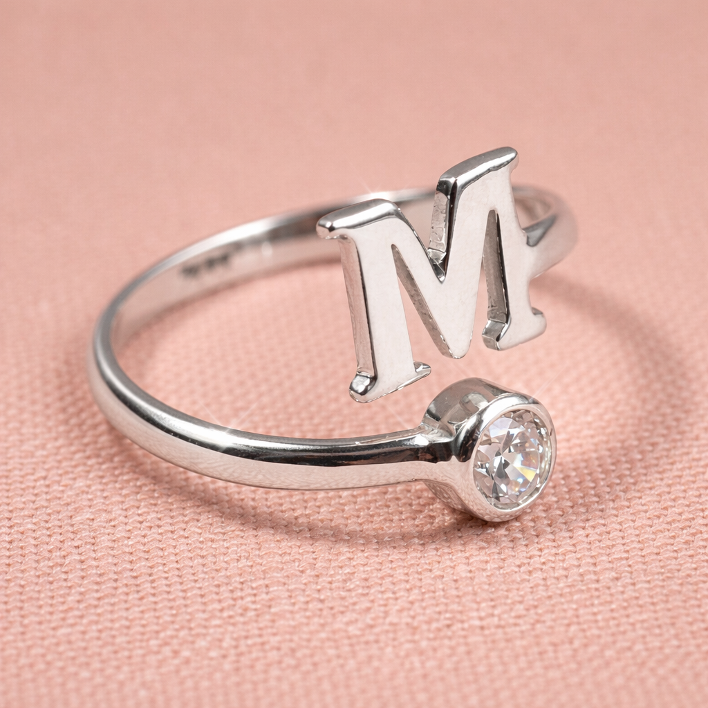 Single Letter Ring with Diamond - Elegant Personalization x Cred - KraftedKey