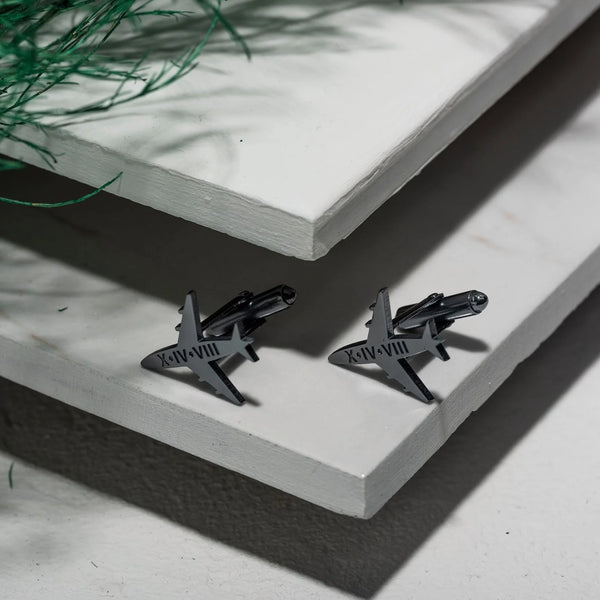 Pilot Black Aeroplane Cufflink - Stylish Aviation-Themed Metal Cufflinks - KraftedKey