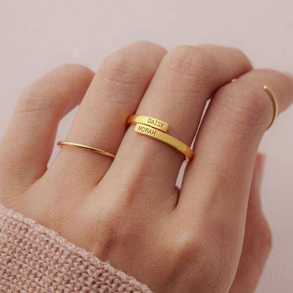 Double Name Engraved Ring – Personalized Couple Jewelry - KraftedKey