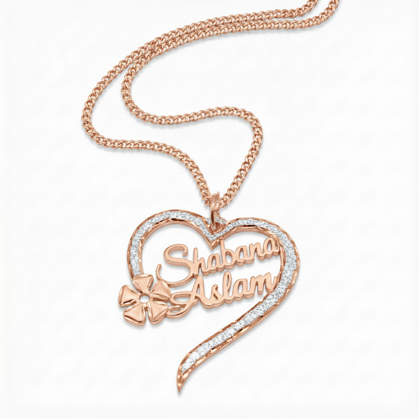 Exquisite Diamond Studded Flower Heart Pendant - KraftedKey