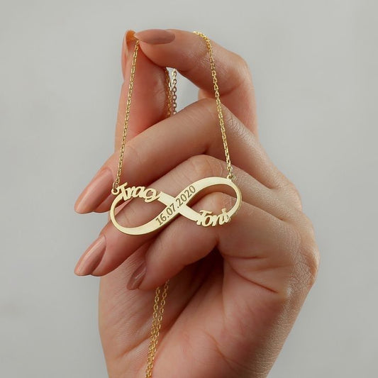 Custom engraved pendant with infinity symbol and name engraving