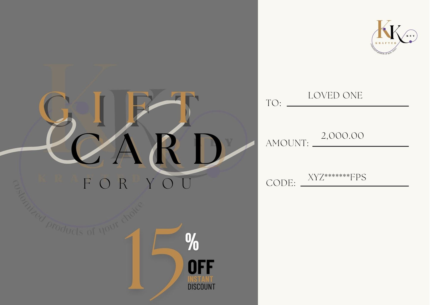 KraftedKey Gift Card – Digital eGift for Personalized Jewelry