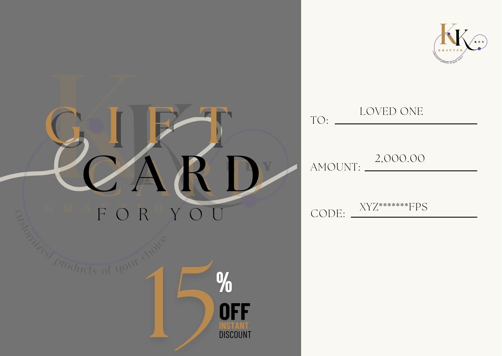 KraftedKey Gift Card – Digital eGift for Personalized Jewelry