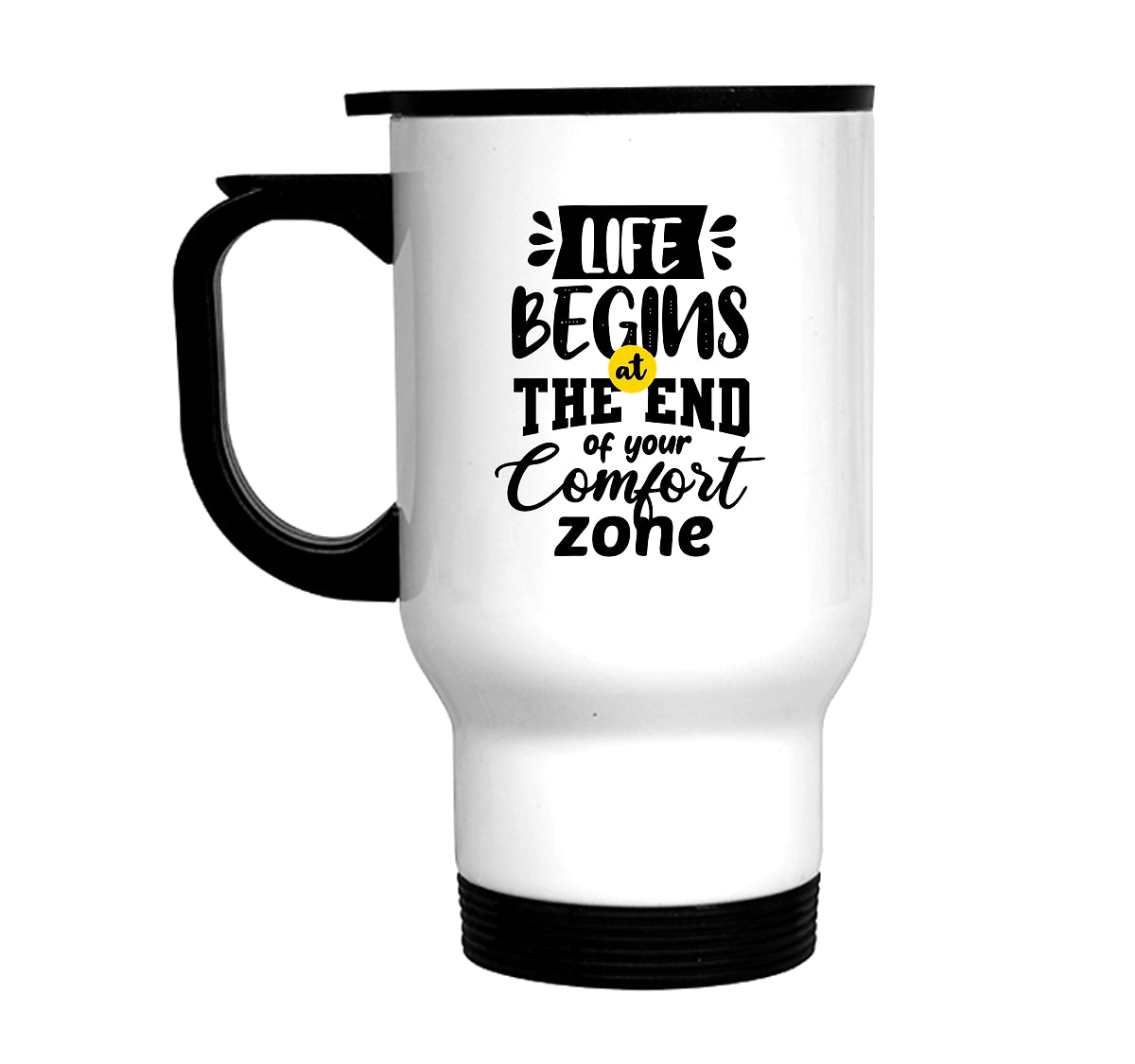 Customized stainless steel travel mug with engraved name, double-wall insulation, and leak-proof lid – ideal for hot or cold drinks.