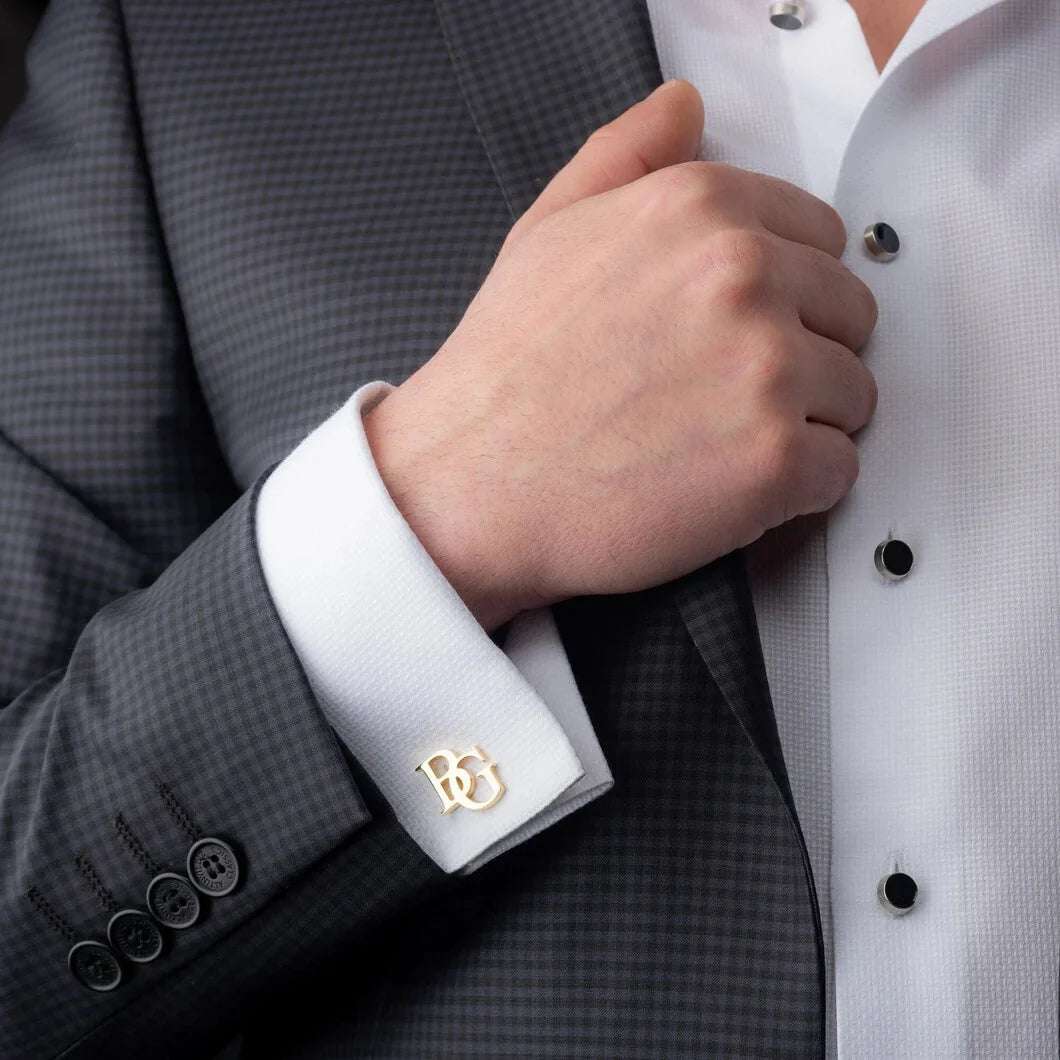 Double Letter Initial Cufflinks – Personalized Engraved Metal Cufflinks for Men