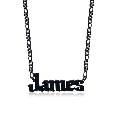 Custom Black Pendant with Old English Font Engraving – Personalized Jewelry - KraftedKey