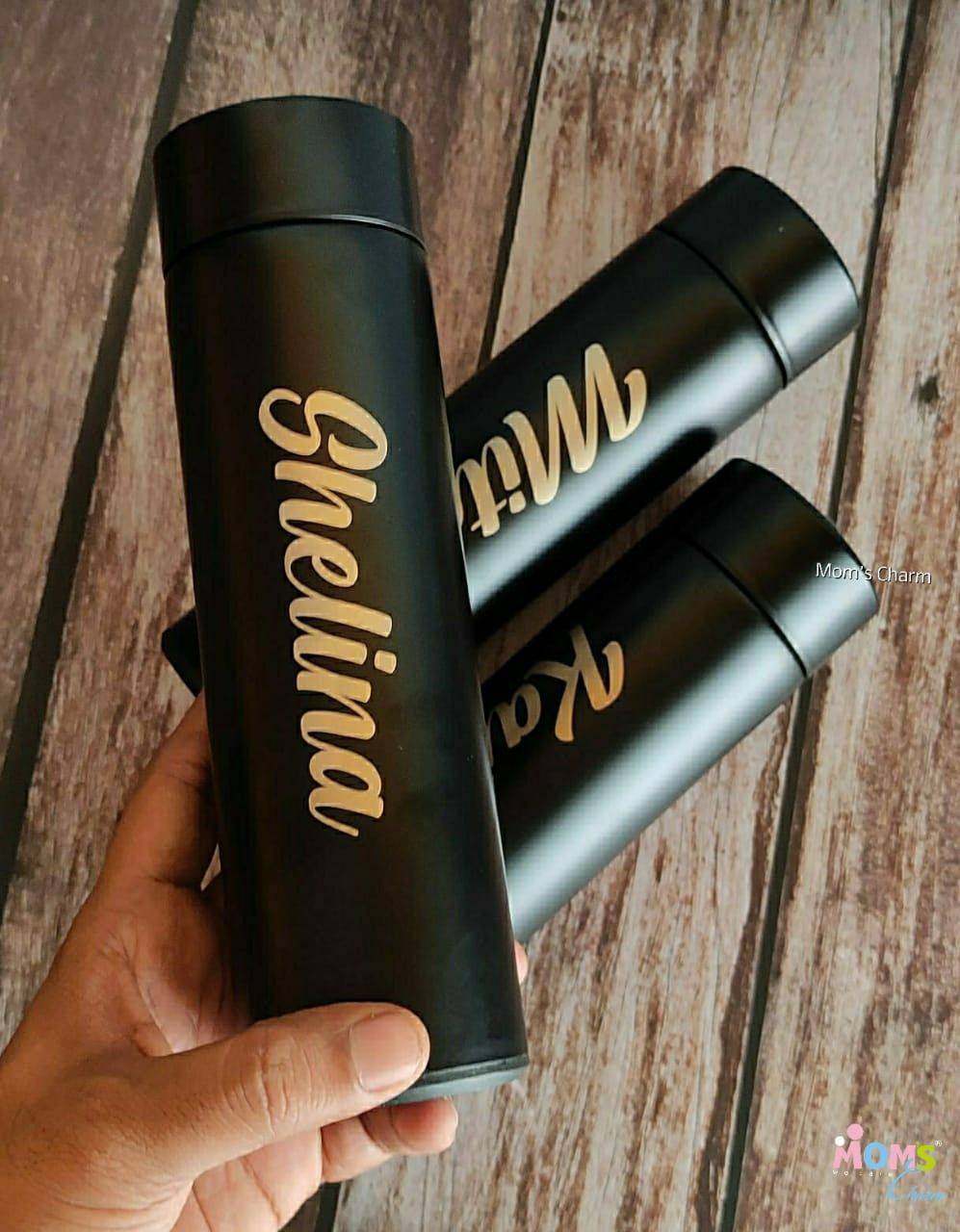 Personalized Black Temperature Sipper - 500ml Insulated Bottle with LED Display for Perfect Hydration