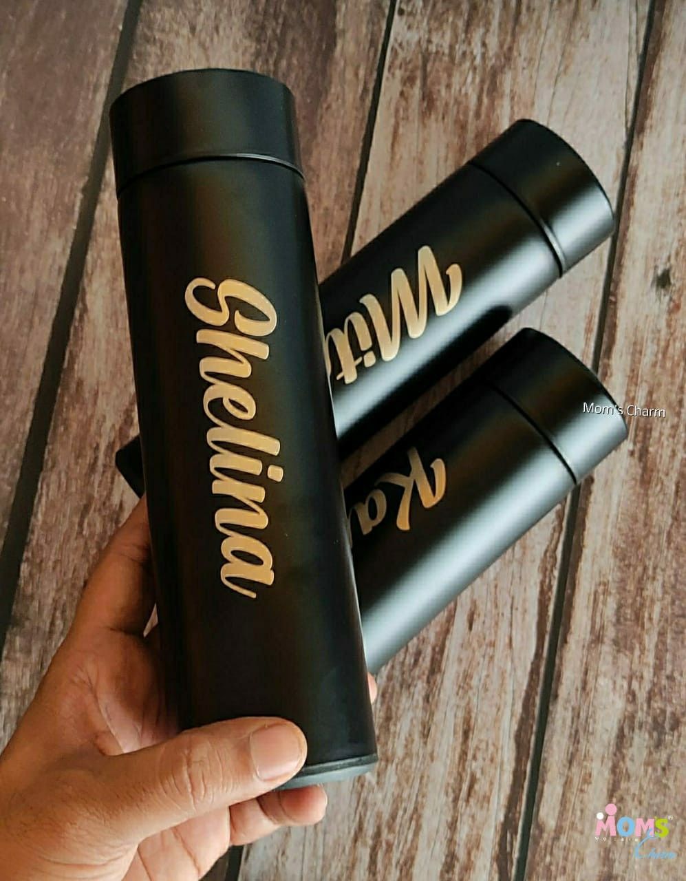 digital temperature display on personalized black bottle