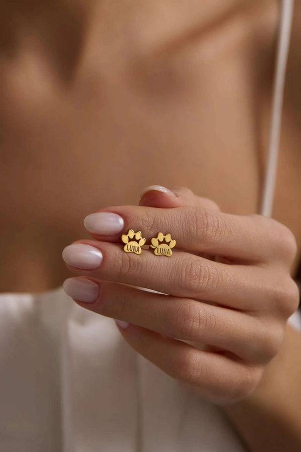Paw Name Print Studs Earring – Personalized Pet Lover Jewelry - KraftedKey