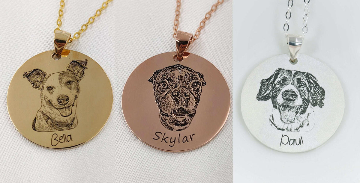 Paw Photo Engraved Pendant – Personalized Pet Memorial Jewelry with Name