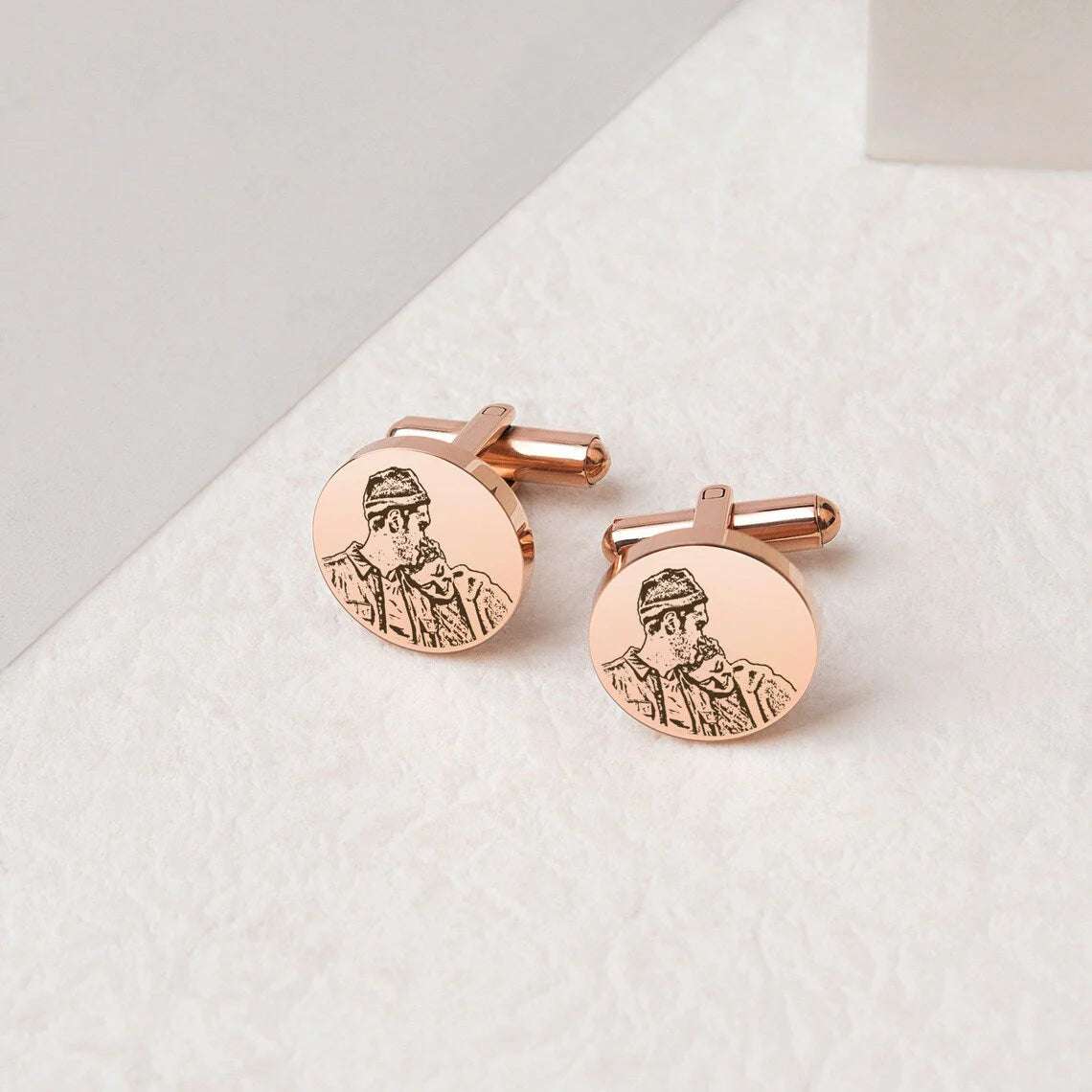 Personalized Photo Engraved Cufflinks – Custom Photo Engraving Men's Cufflink Gift