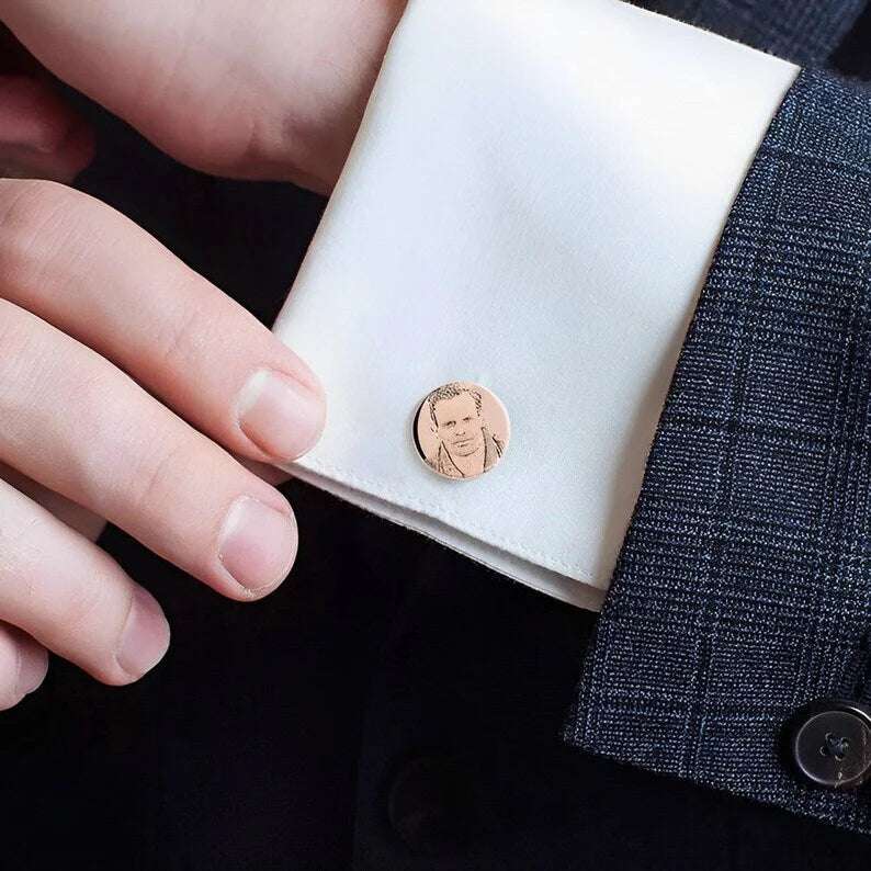 Personalized Photo Engraved Cufflinks – Custom Photo Engraving Men's Cufflink Gift