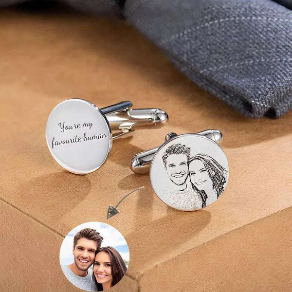 Personalized Photo Engraved Cufflinks – Custom Photo Engraving Men's Cufflink Gift - KraftedKey