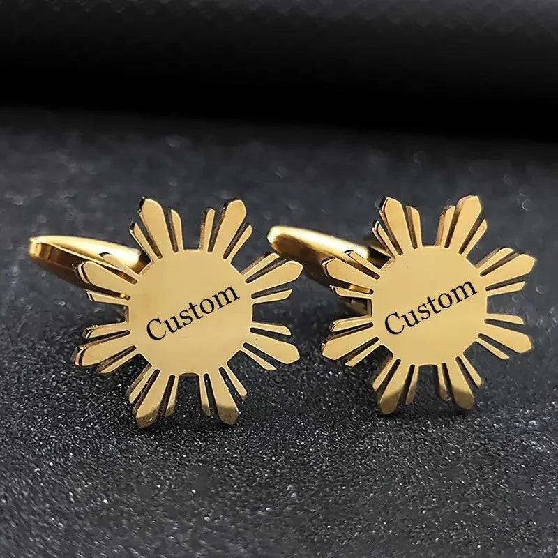 Personalized Name Engraved Sunflower Cufflink with Elegant Floral Design