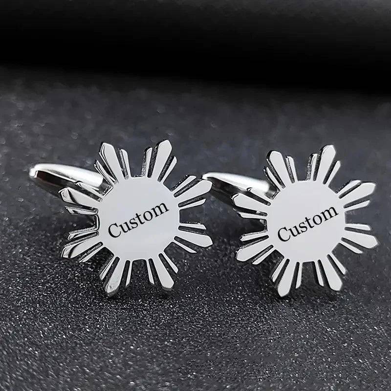 Personalized Name Engraved Sunflower Cufflink with Elegant Floral Design