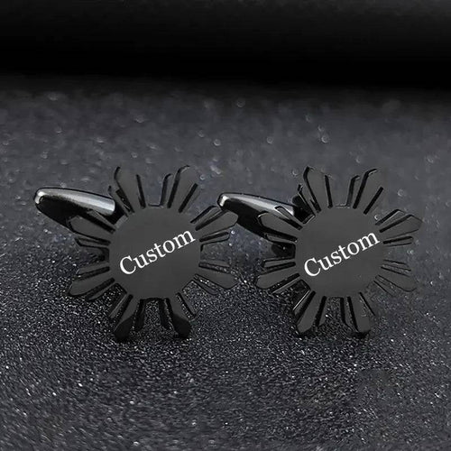 Custom Black Floral Cufflink - Engraved Sunflower Design for Personal Touch - KraftedKey
