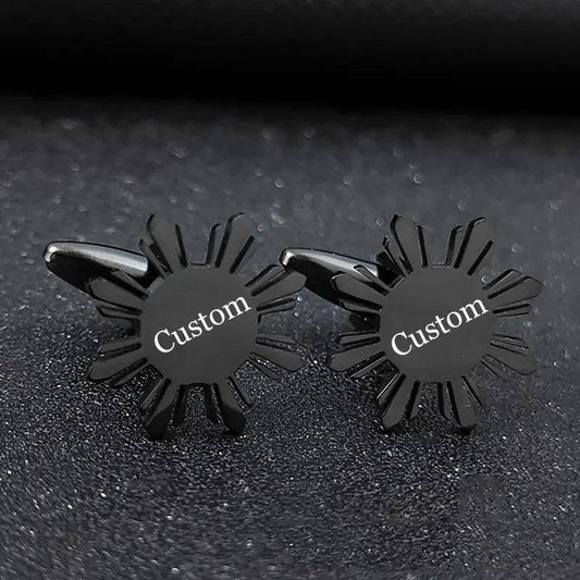 Personalized Sunflower Cufflinks, Engraved Name Cufflinks, Custom Floral Cufflinks, Elegant Men's Accessories, Unique Gift
