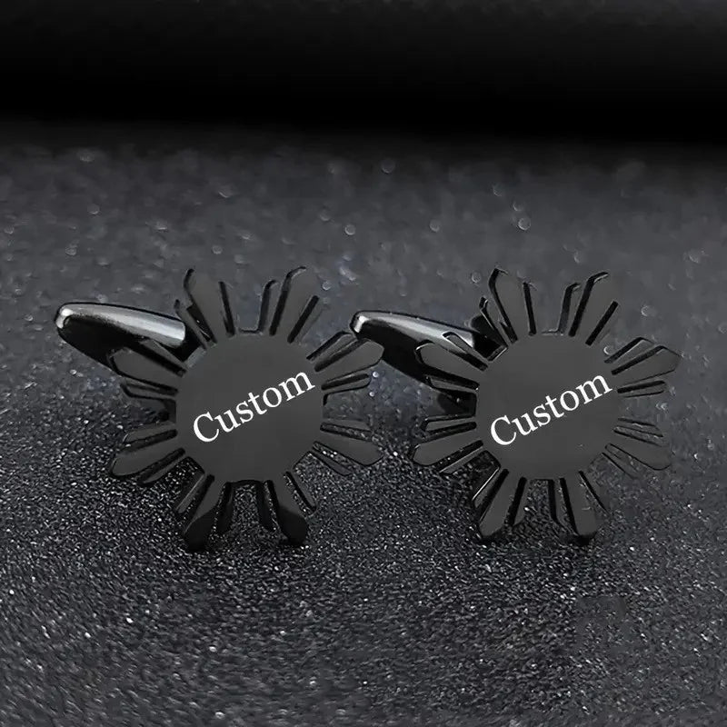 Personalized Sunflower Cufflinks, Engraved Name Cufflinks, Custom Floral Cufflinks, Elegant Men's Accessories, Unique Gift