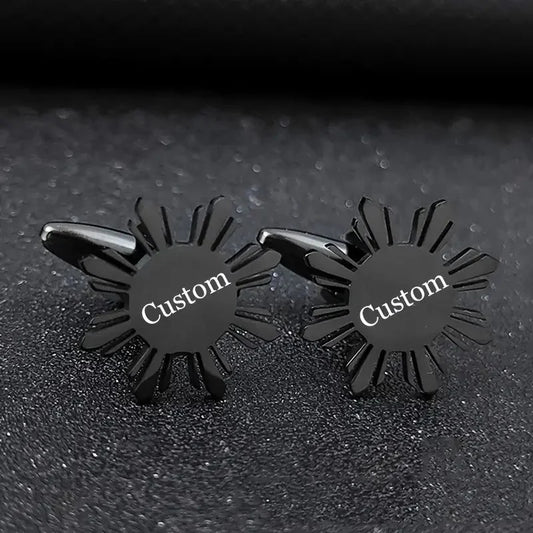 Personalized Sunflower Cufflinks, Engraved Name Cufflinks, Custom Floral Cufflinks, Elegant Men's Accessories, Unique Gift