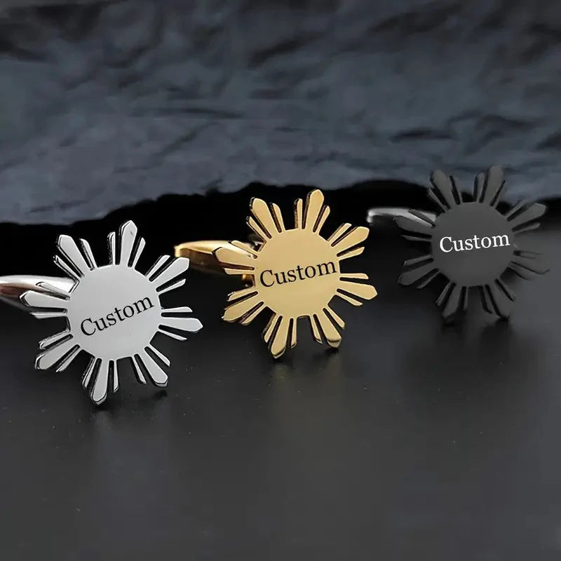 Personalized Name Engraved Sunflower Cufflink with Elegant Floral Design