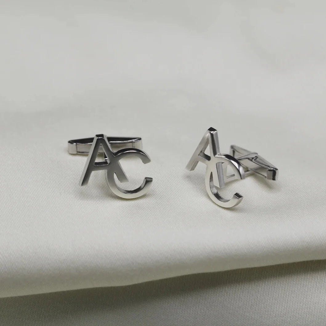 Double Letter Initial Cufflinks – Personalized Engraved Metal Cufflinks for Men - KraftedKey