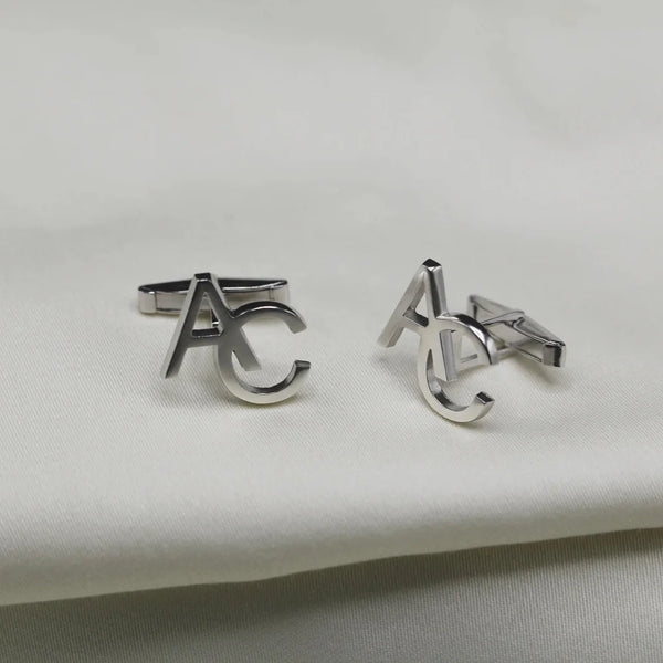 Double Letter Initial Cufflinks – Personalized Engraved Metal Cufflinks for Men - KraftedKey