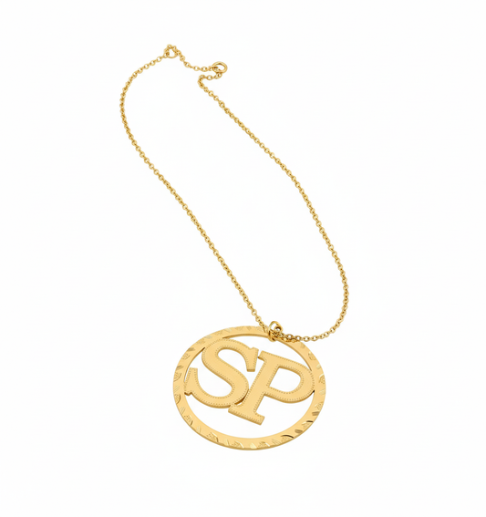 Custom duo initial pendant with a durable 18 inch rose gold chain.