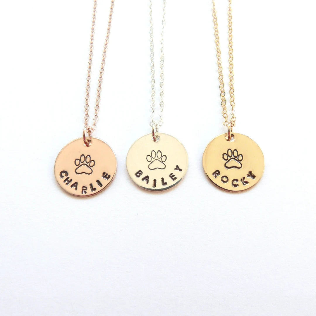 Paw Print Engraved Name Pendant Round Shape – Personalized Pet Memorial Jewelry